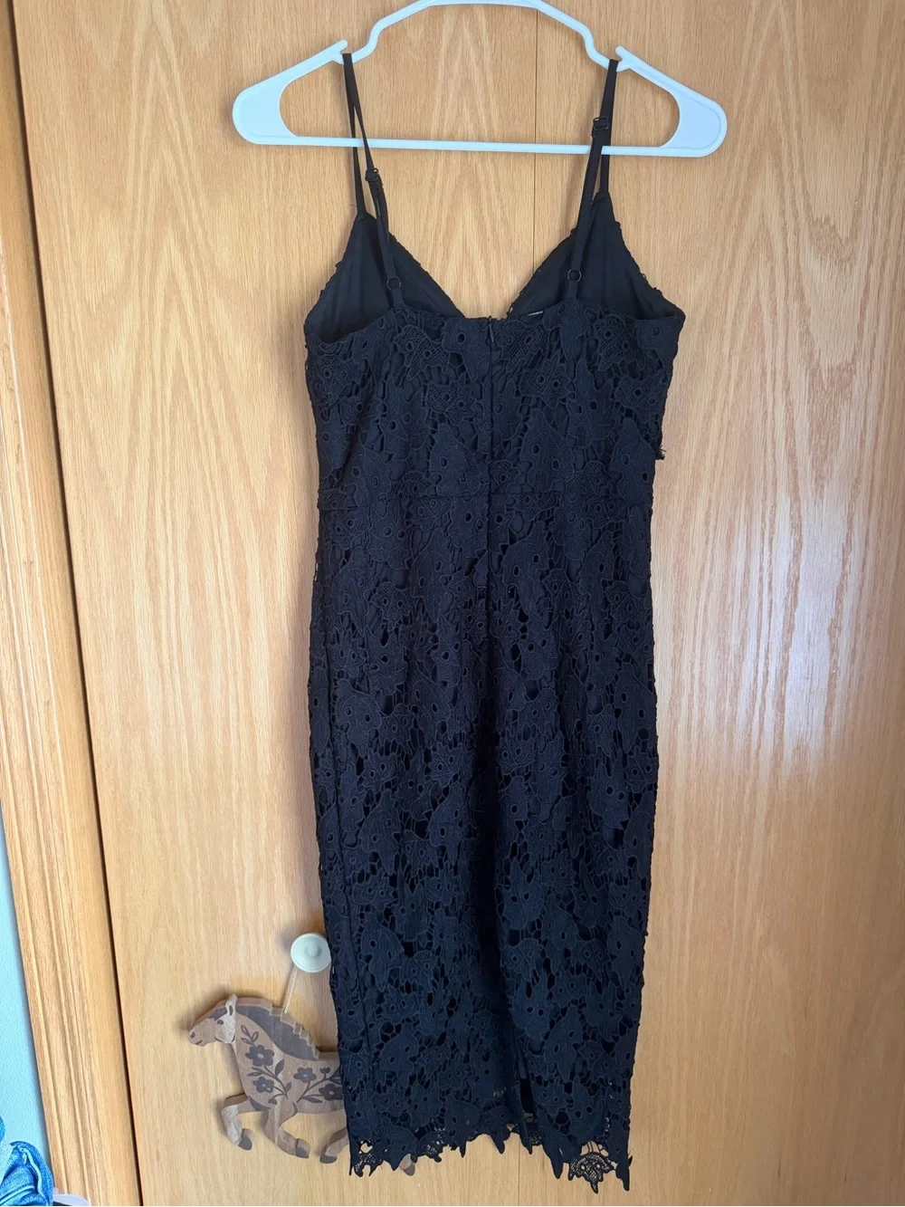Black Lace Midi Slip Dress with Spaghetti Straps
